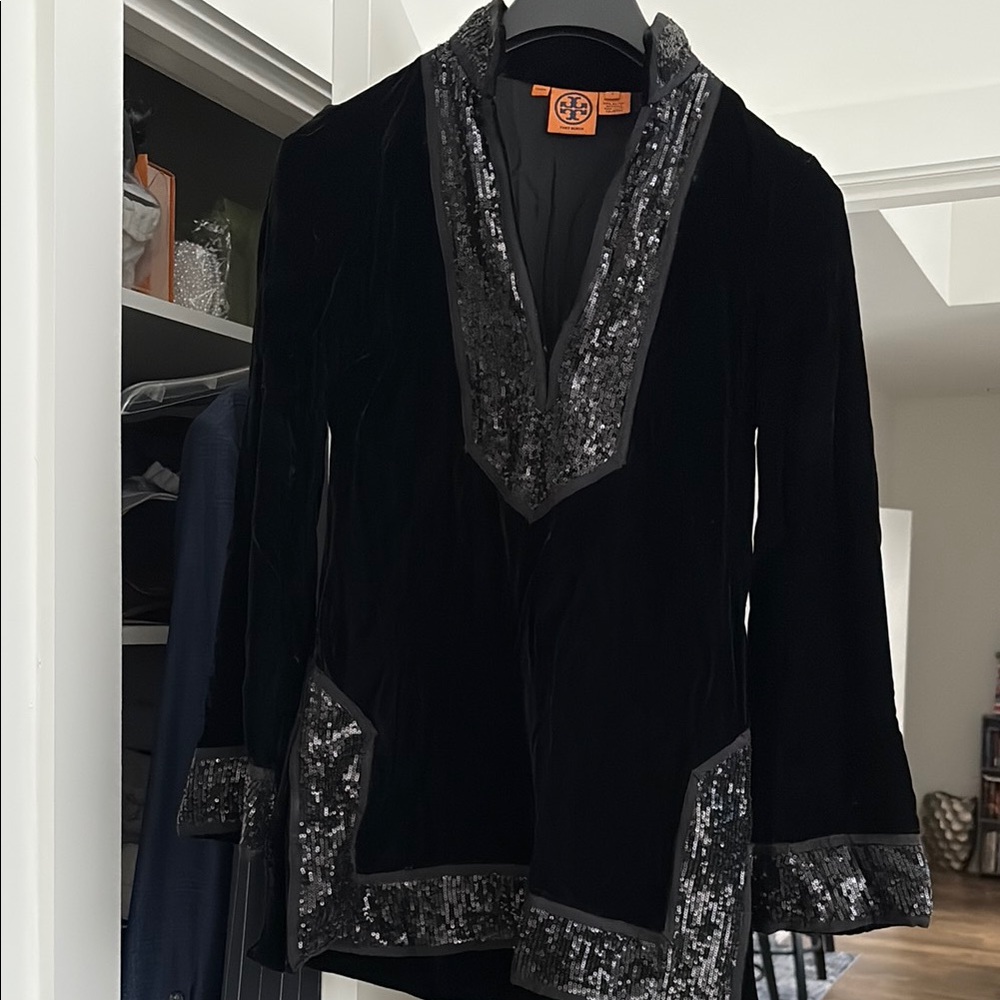 Tory Burch Black Velvet Jacket with Sequin Accents